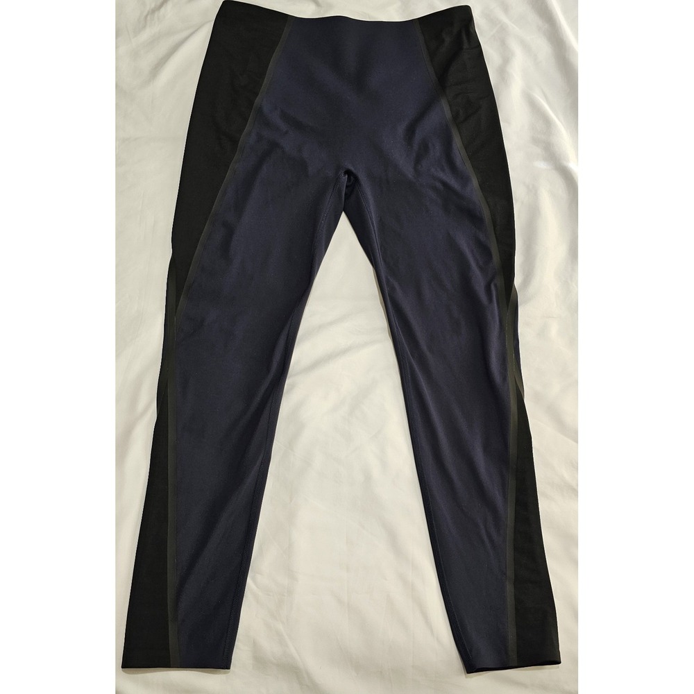 Spanx By Sara Blakely Leggings Navy Front & Back Black Mesh Side Panel  Size XL